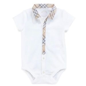 Burberry White Tannar Check-Placket Boys Jersey Playsuit 12M 73/48 New with Tags